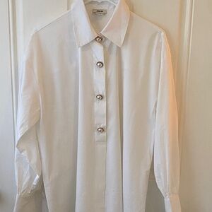 Jason Wu White Dress Shirt with Pearl Buttons Medium Designer Quiet Luxury